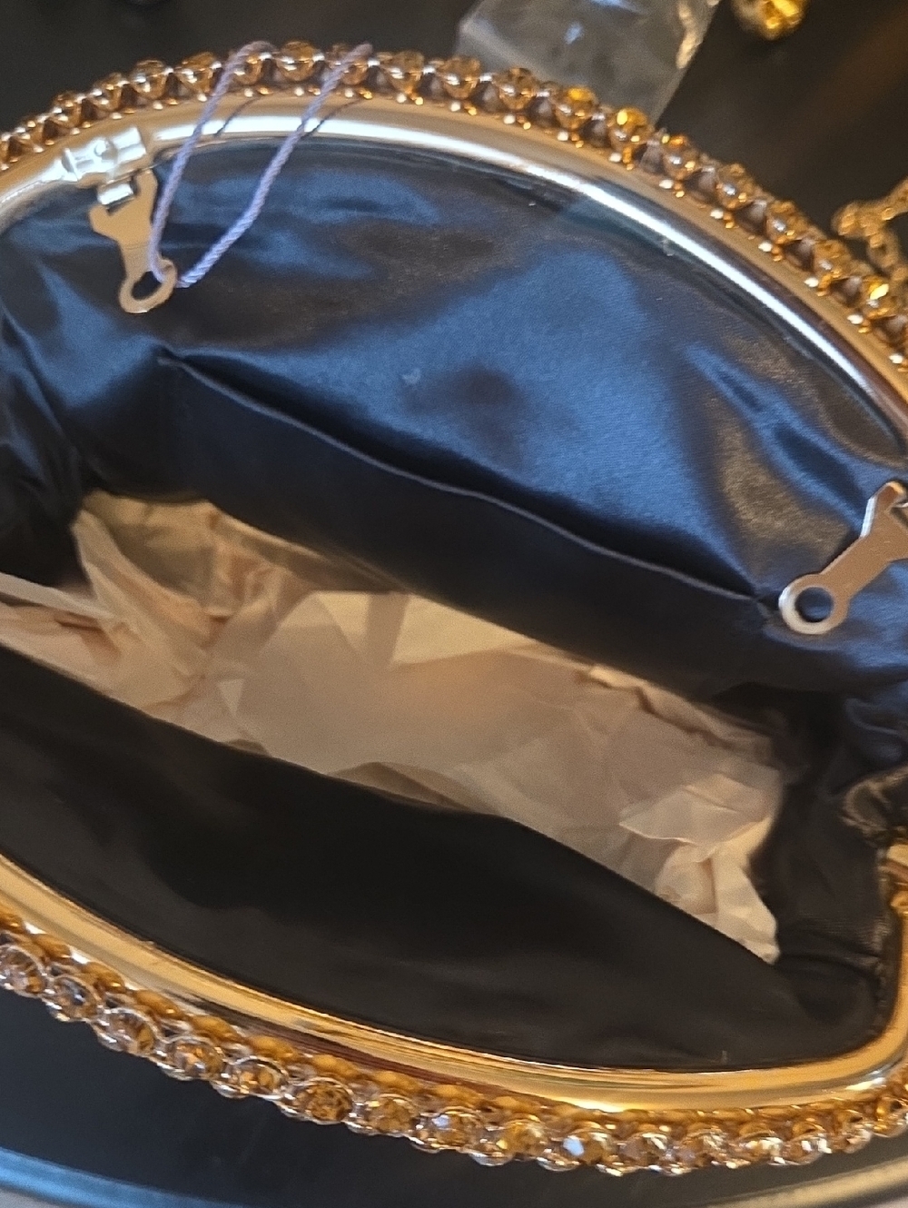 Nwt Unique Gold and Silver Crystal Embellished Evening Clutch Bag - Picture 10 of 11